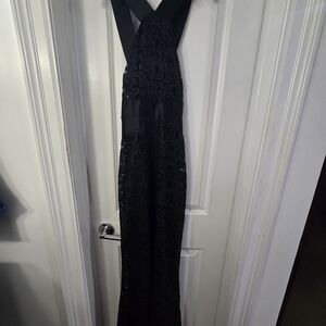 Ann Taylor Elegant Black Lace Backless Dress